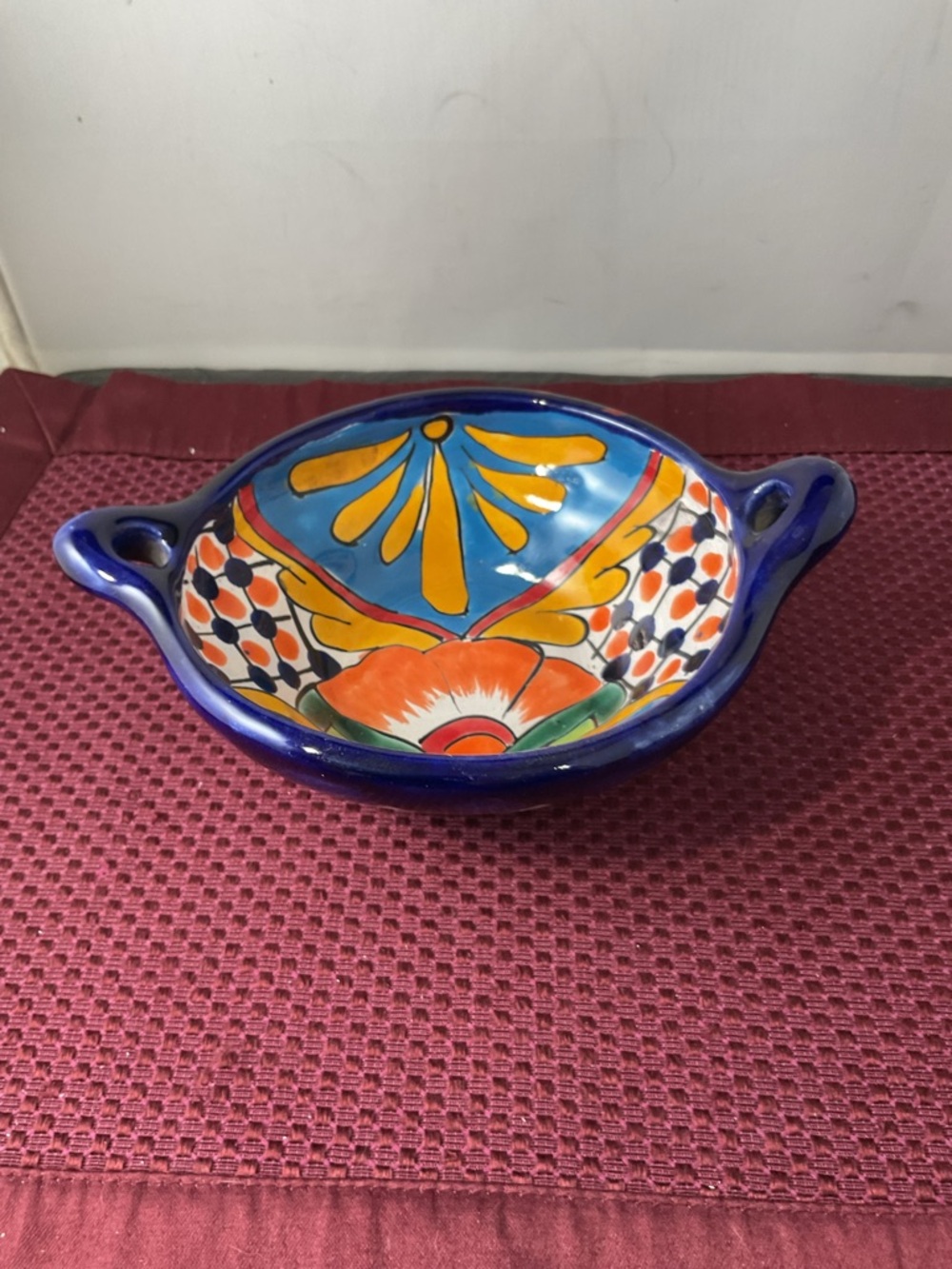 Hand-Painted Mexican Talavera Bowl with handles